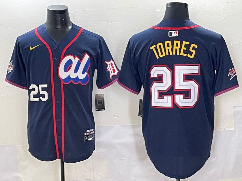 Men 2025 Detroit Tigers #25 Torres Blue All star Blank Blue Nike MLB Jersey style 4->detroit tigers->MLB Jersey